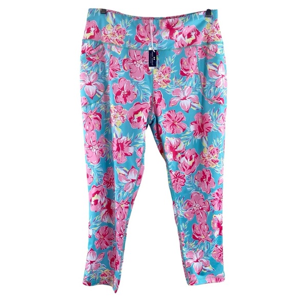 Simply Southern Women’s Pink Blue Tropical Floral Print Leggings NWT Sz XXL - Picture 1 of 13